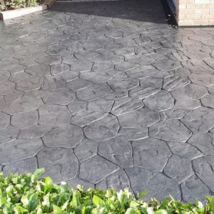 Patterned concrete driveway in someone's home